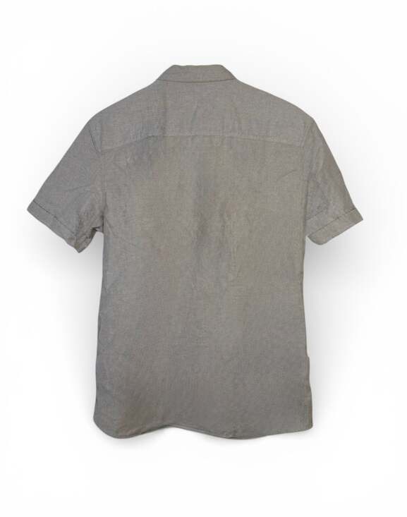 AllSaints Huntingdon Grey Short Sleeve Button Down Shirt with Ramskull Logo - Picture 2 of 2